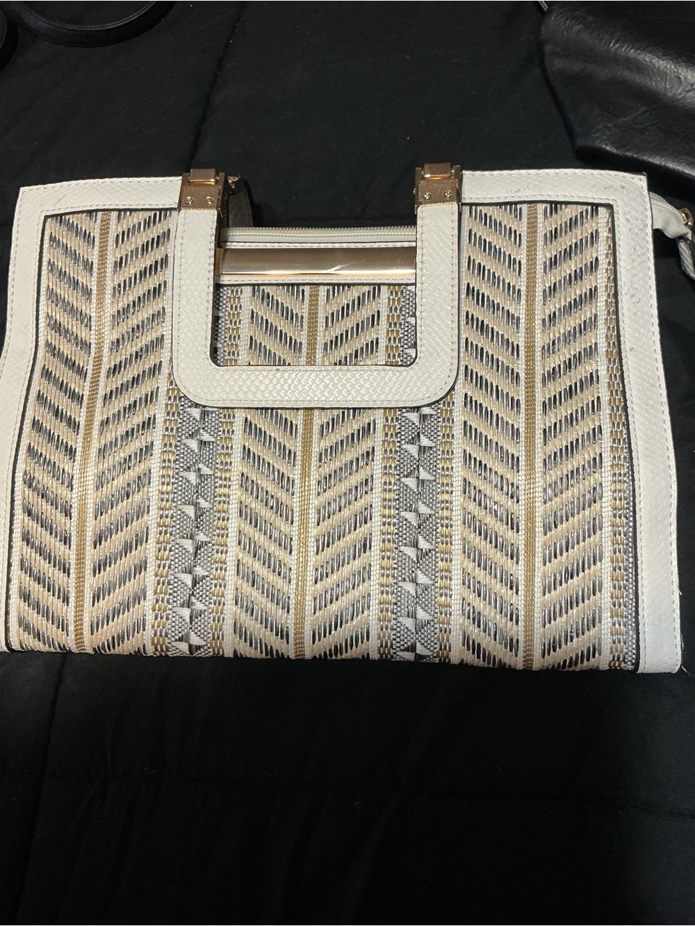 Woven Cream and Gold Tote Handbag